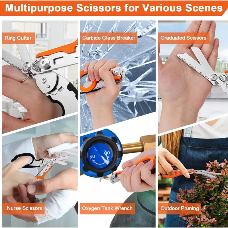 Imagem -06 - Tactical Multifunction Emergency Raptors Scissor Edc Gadget Expert First Aid Folding Scissor Outdoor Survival Tool Combinação