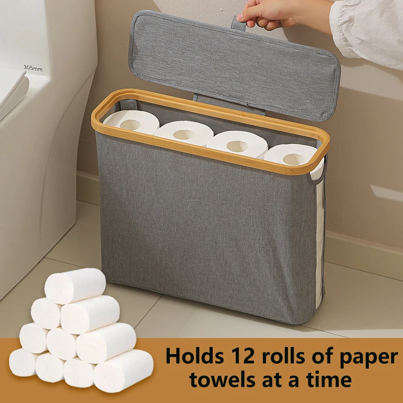 Toilet Paper Basket with Lid Large Capacity Easy to Install Toilet Paper Storage Organizer Multi-purpose Toilet Paper Holder