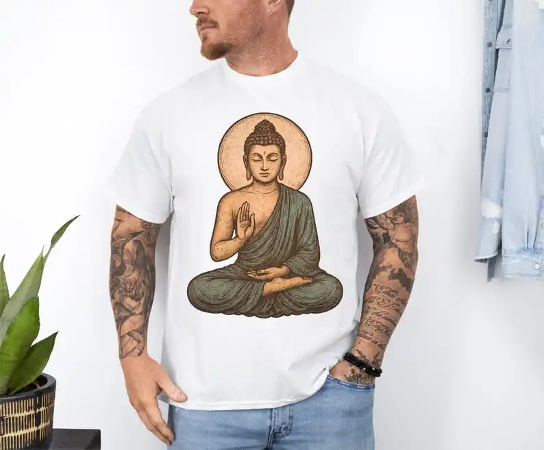 T-shirt Bouddha avec motif de méditation vintage |   T-shirt spirituel Zen Mindfulness |   Cadeau bouddhiste pour les amateurs de yoga et de paix T-shirt bohème