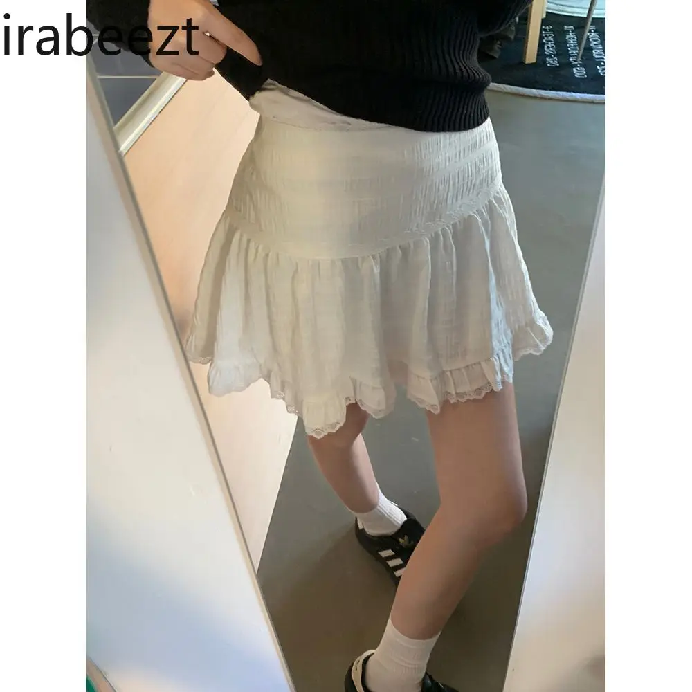 

White Lace Cothes Women's High Waist Slimming 2024 Spring New Small Bag Hip A-line Skirt Regulai Fit Tennis Skirt