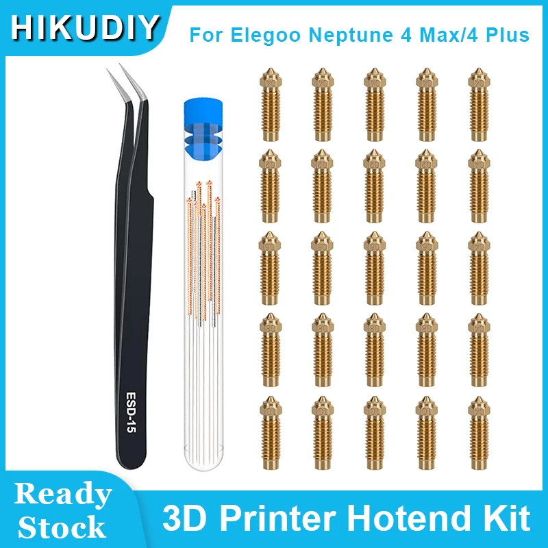 

HIKUDIY 9PCS 0.4mm and 4PCS 0.2mm/0.6mm/0.8mm/1.0mm Brass Nozzles Kit for Elegoo Neptune 4 Max/4 Plus 3D Printer Parts