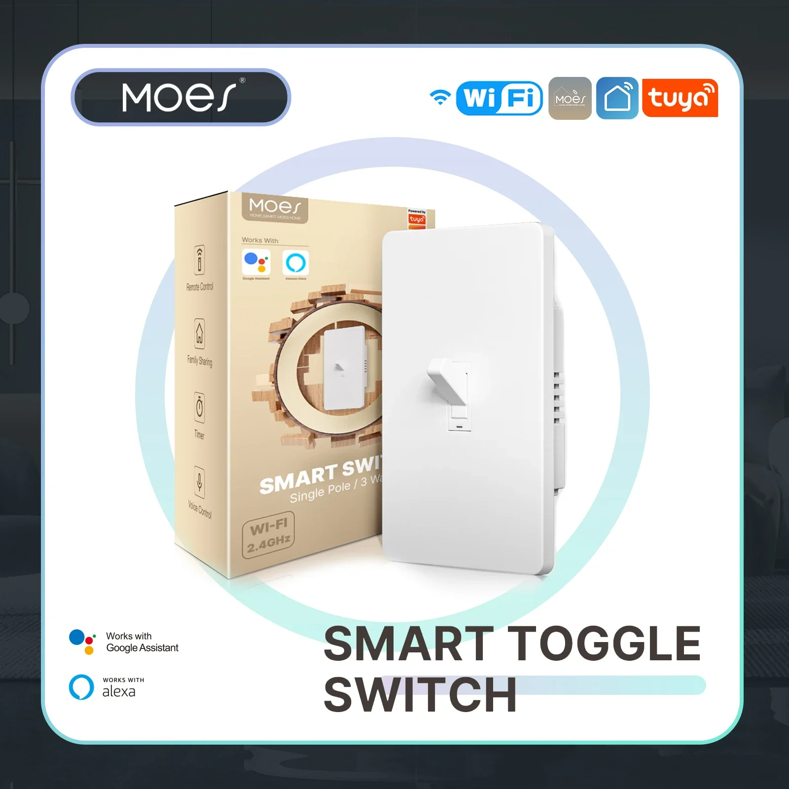 MOES Tuya WiFi Smart Toggle Style Switch US Neutral Wire Required 3-Way Switch App Remote Control Work With Alexa Google Home