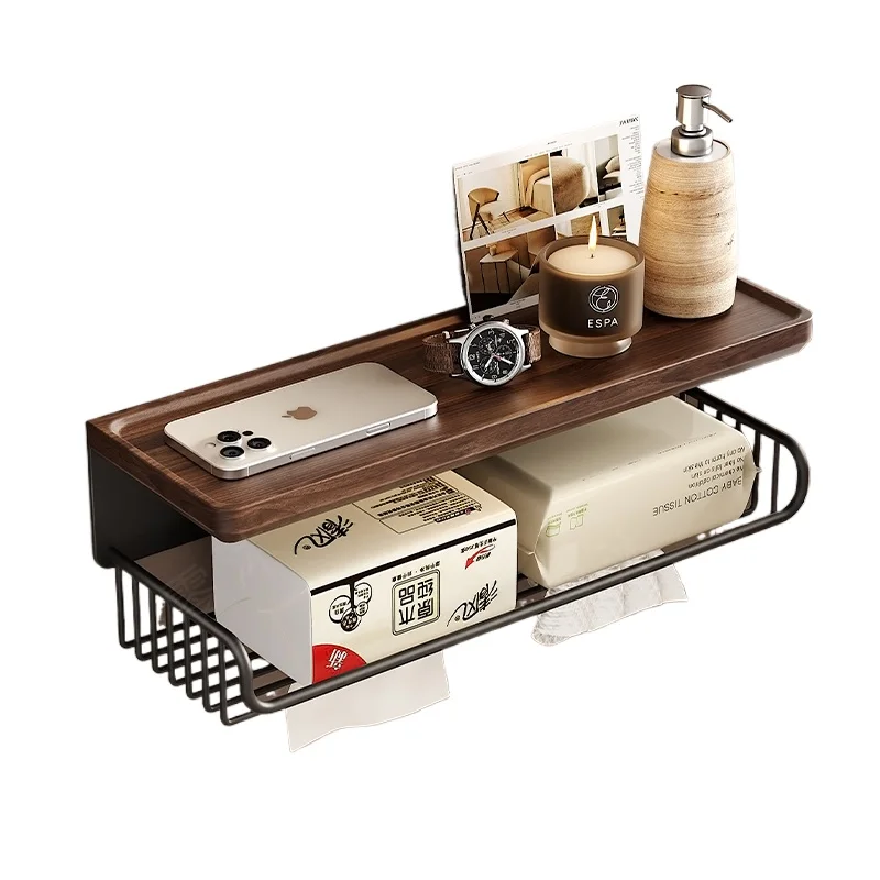 

Walnut toilet toilet carton wall-mounted non-punching bathroom toilet paper roll holder