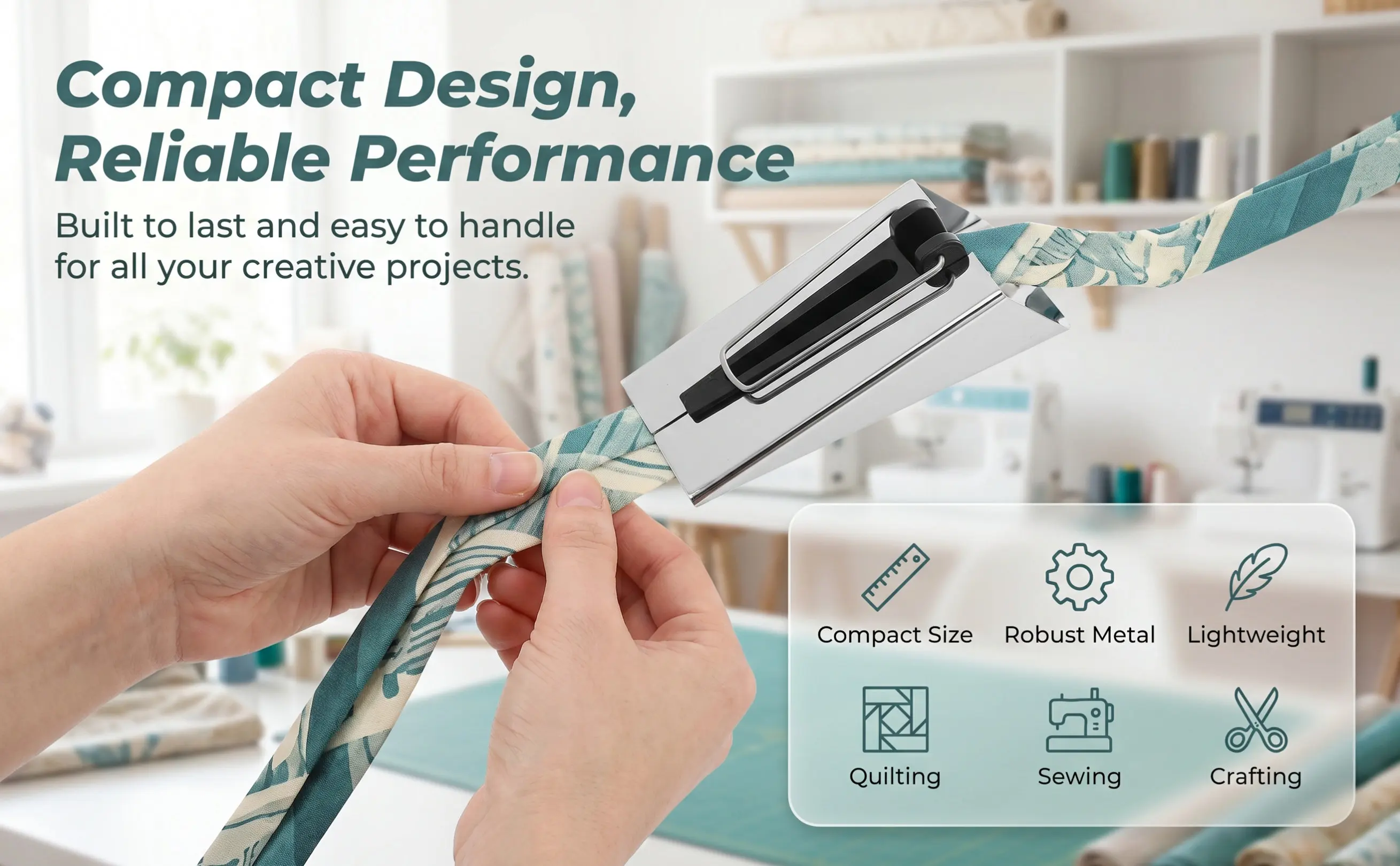 Bias Tape Maker Tool 50Mm Adjustable Width Dual Function Binding Device for Quilting Sewing Fabric Crafts Bias Binding Shaping