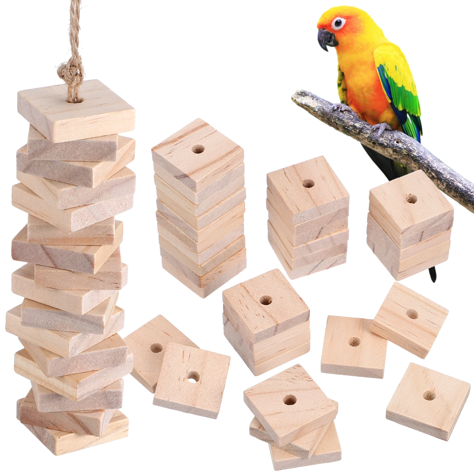 

100 Pcs Parrot Wood Chips Blocks DIY Bird Chew Toy Parts & Pet Supplies Durable Chewing Blocks for Parrots Boredom Relief