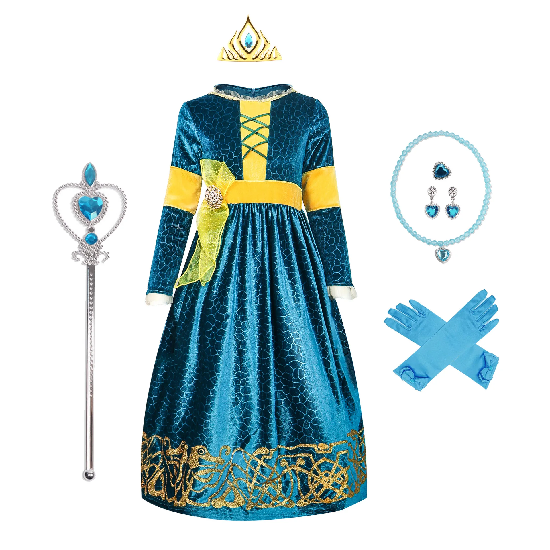Kostum Cosplay Gaun Anak-anak Legenda Pemberani - Kostum Pertunjukan Gaun Putri Merida