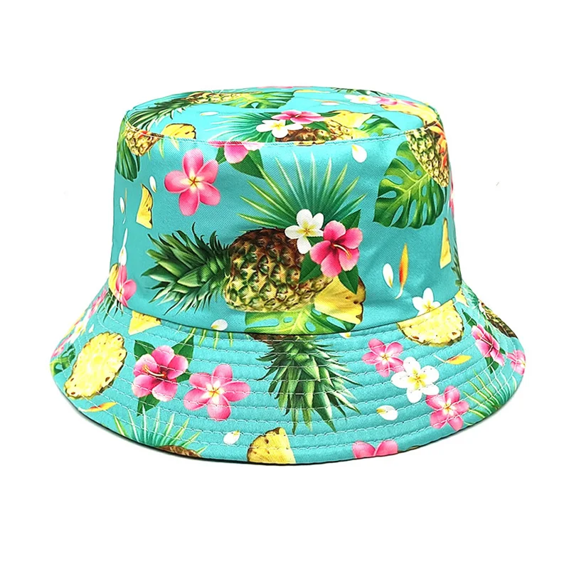 2024 Four Seasons Polyester Cartoon Pineapple Print Bucket Hat Fisherman Hat Outdoor Travel Sun Cap for Men and Women 272