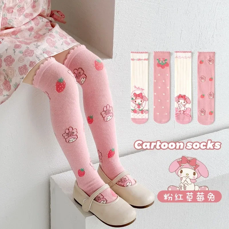 Sanrio Warm Knee Long Sock Breathable Hello Kitty Kuromi Cinnamoroll My Melody Girls Kawaii Cartoon Middle Tube Socks Calf Sock