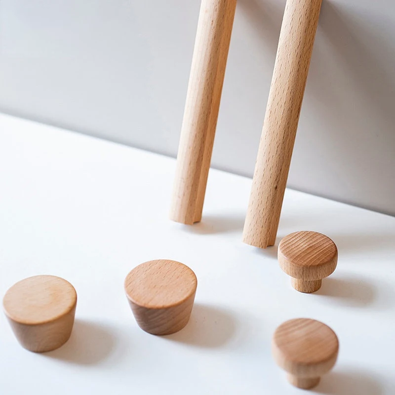 Manija de madera maciza Natural para muebles, tiradores de puerta de armario de cocina, tiradores de cajón, herrajes de madera de haya