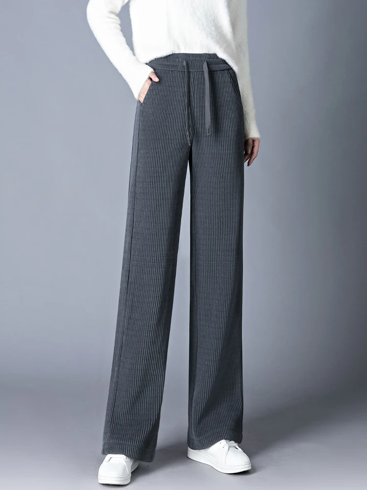 

Женские вельветовые брюки с высокой талией и широкими штанинами, осенне-зимние, повседневные, приталенные, струящиеся, прямого кроя