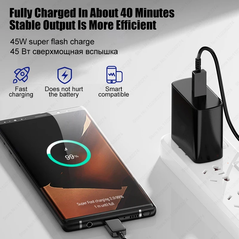 45W cargador rápido USB C adaptador de teléfono para Samsung Galaxy S23 S22 S24 S25 ultra A55 A35 A15 5g enchufe cargador tipo C cable de carga rápida