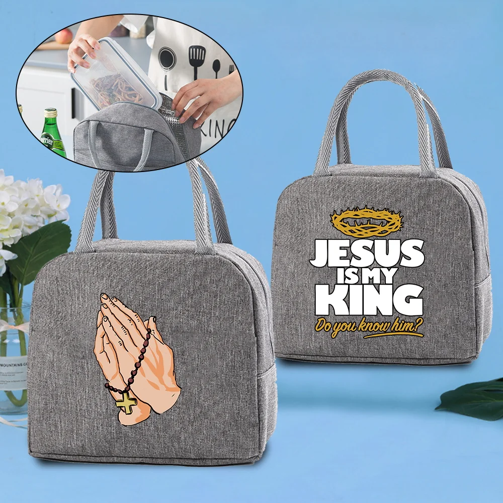 

Lunch Bag with Should Strap Handle Jesus Print Portable Food Thermal Bag for Work Student Thermal Lunch Box Fridge Cooler Bag