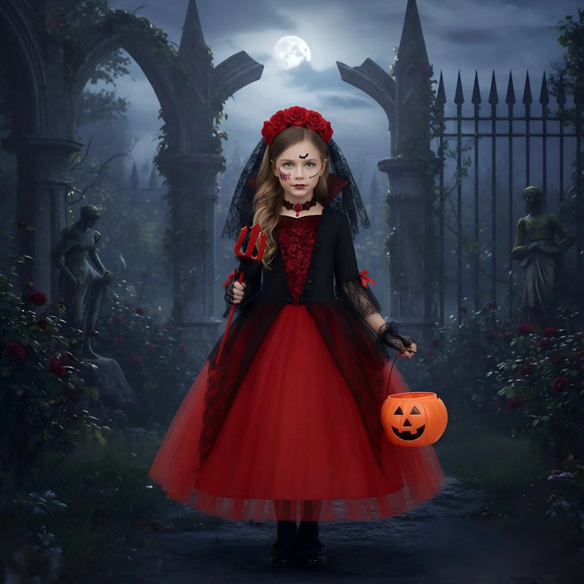 2026 Halloween Girls Cosplay Ghost Bride Vampire Mesh Costume Kids Princess Dress Performance Black Evening Clothes Suits