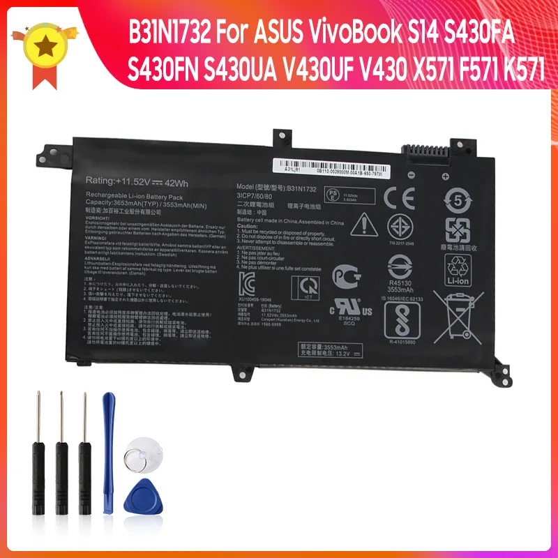 

Replacement Battery B31N1732 For ASUS VivoBook S14 S430FA S430FN S430UA X430UN V430UF V430 X571 F571 K571 Batteries With Tool