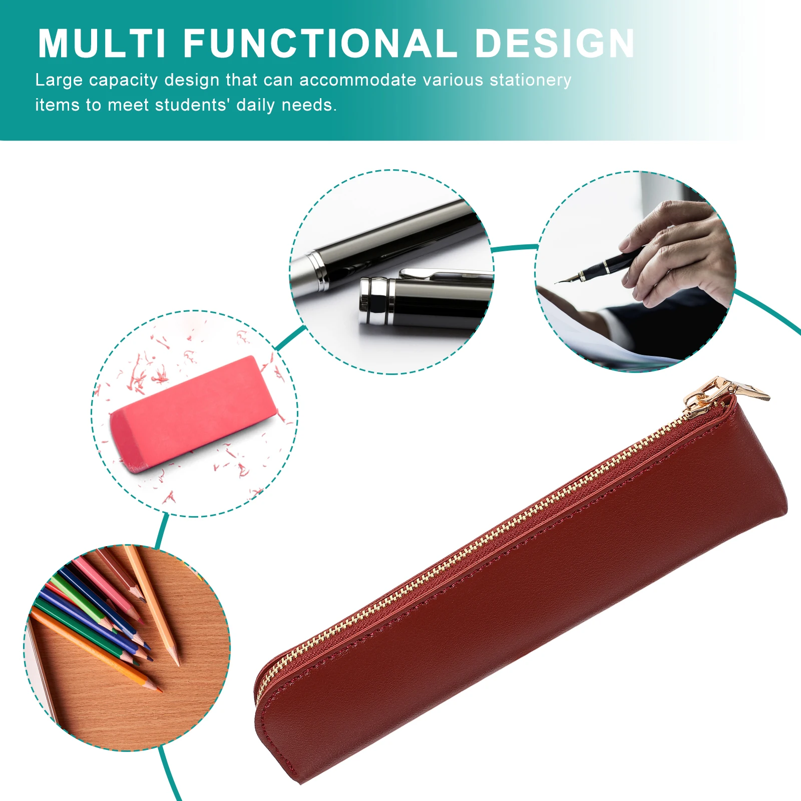 Pencil Case and Aesthetics Multi-function Pouch Korean Version Marker Storage Bag with Zipper Brown Organized Student