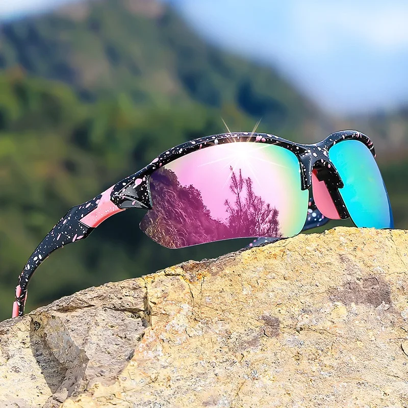 1 Stück Damen-Sonnenbrille mit halbem Rahmen, polarisierte Gläser, gepunkteter Rahmen, leichter Kunststoffrahmen, sportlich und hochwertig
