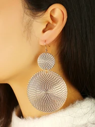 Vintage Exaggerated Black Gold Color Big Round Circle Dangle Earrings for Women Simple Punk Personality Earring Party Jewelry