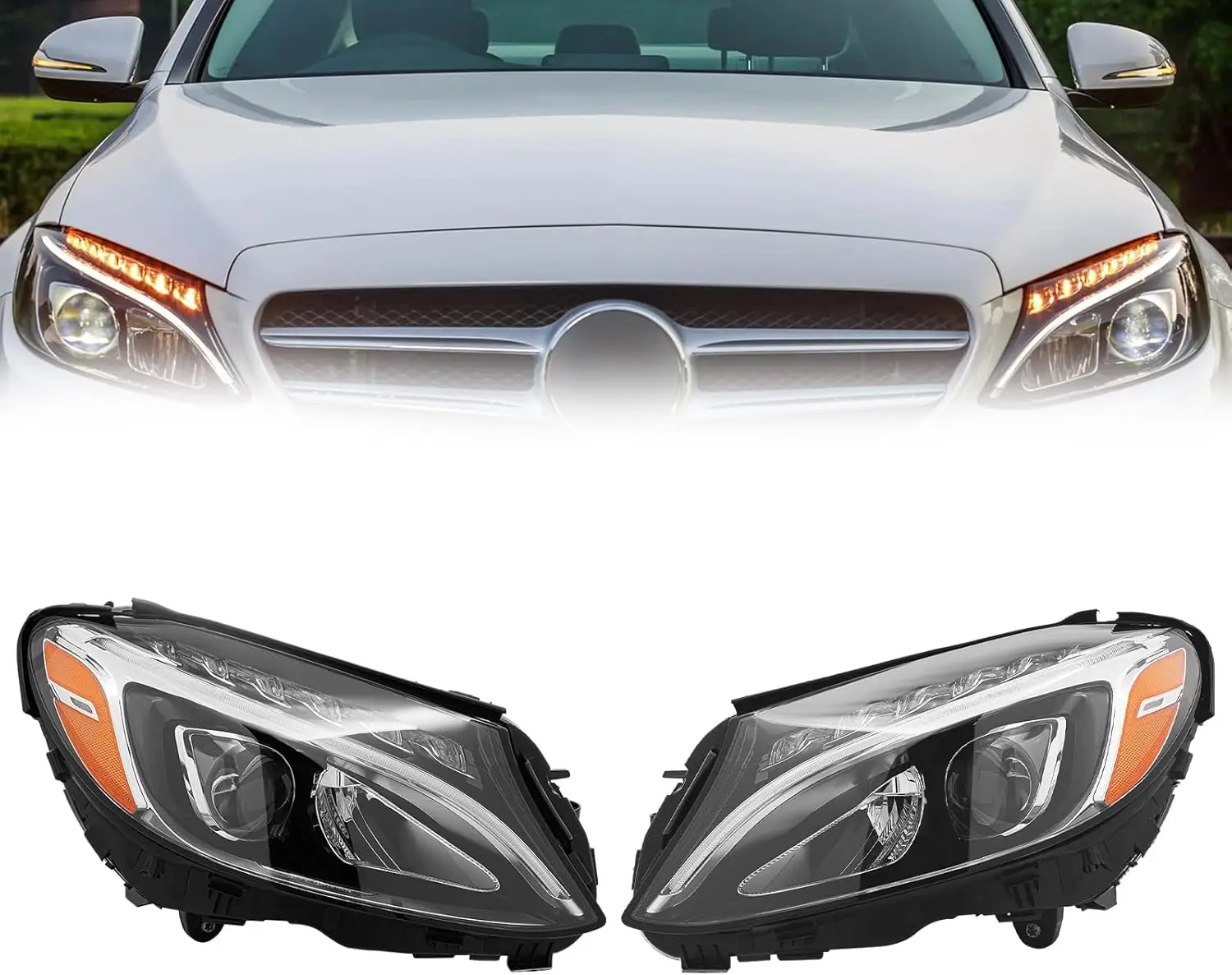 

Headlight Assembly, Fit 2015-2018 Mercedes Benz C-Class W205 C300 C400 Luxury 4Matic/Sport 4Matic NON-Base/AMG Models, L Side