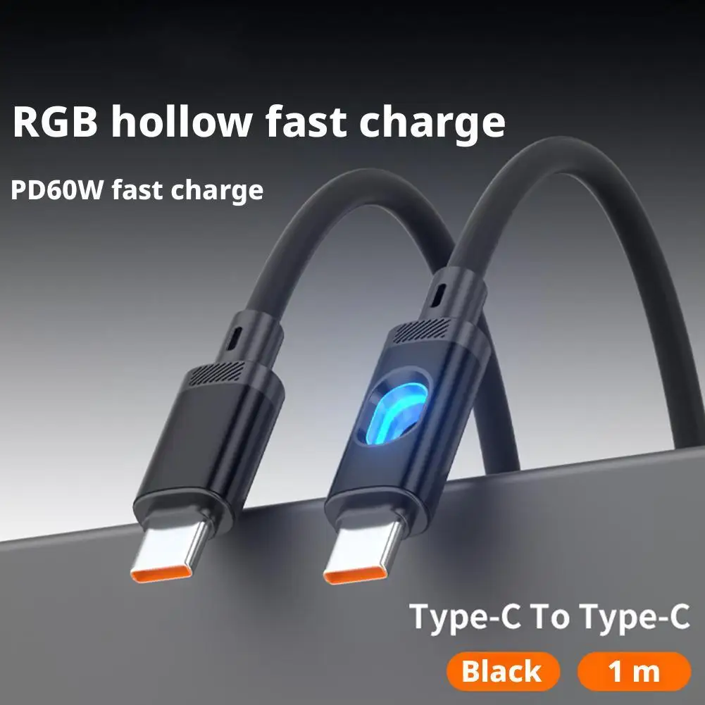 PD 60W كابل شحن سريع USB إلى نوع C RGB سلك بيانات آيفون ملحقات الهاتف المحمول كابلات الشحن