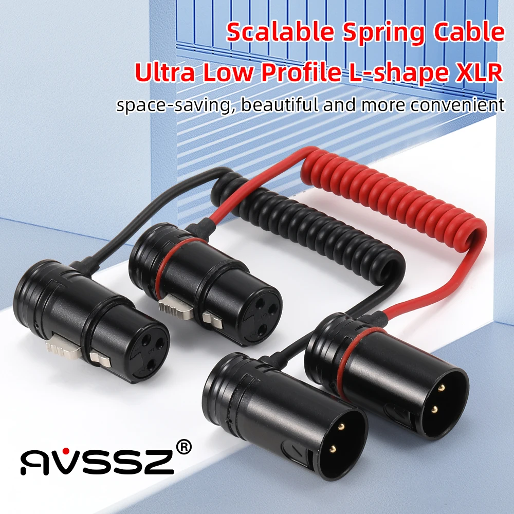 Low Profile 3Pin XLR to XLR Spring Cable Retractable Audio Telephone Coil for Microphone Amplifier Mixers Guitar Camera Specific