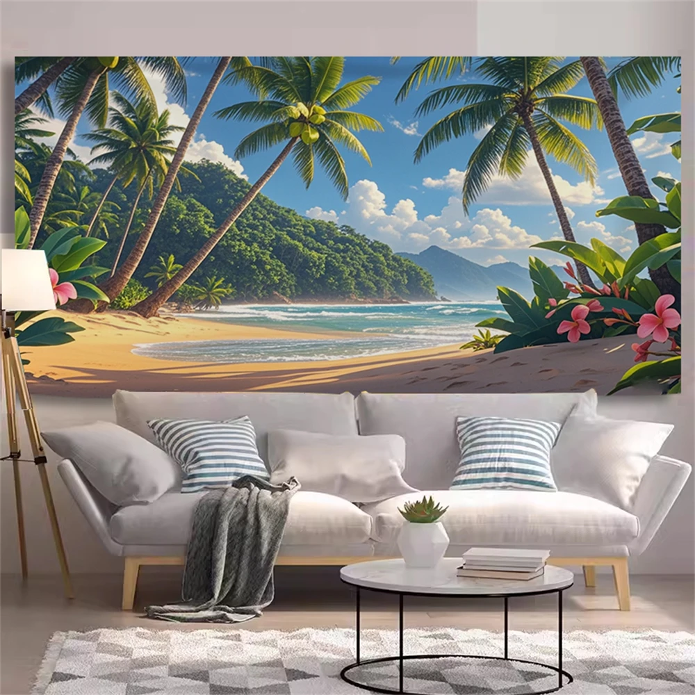 custom Coconut seaside papel de parede 3d painting wallpaper for walls 3 d bedroom TV background personality wall paper Stickers