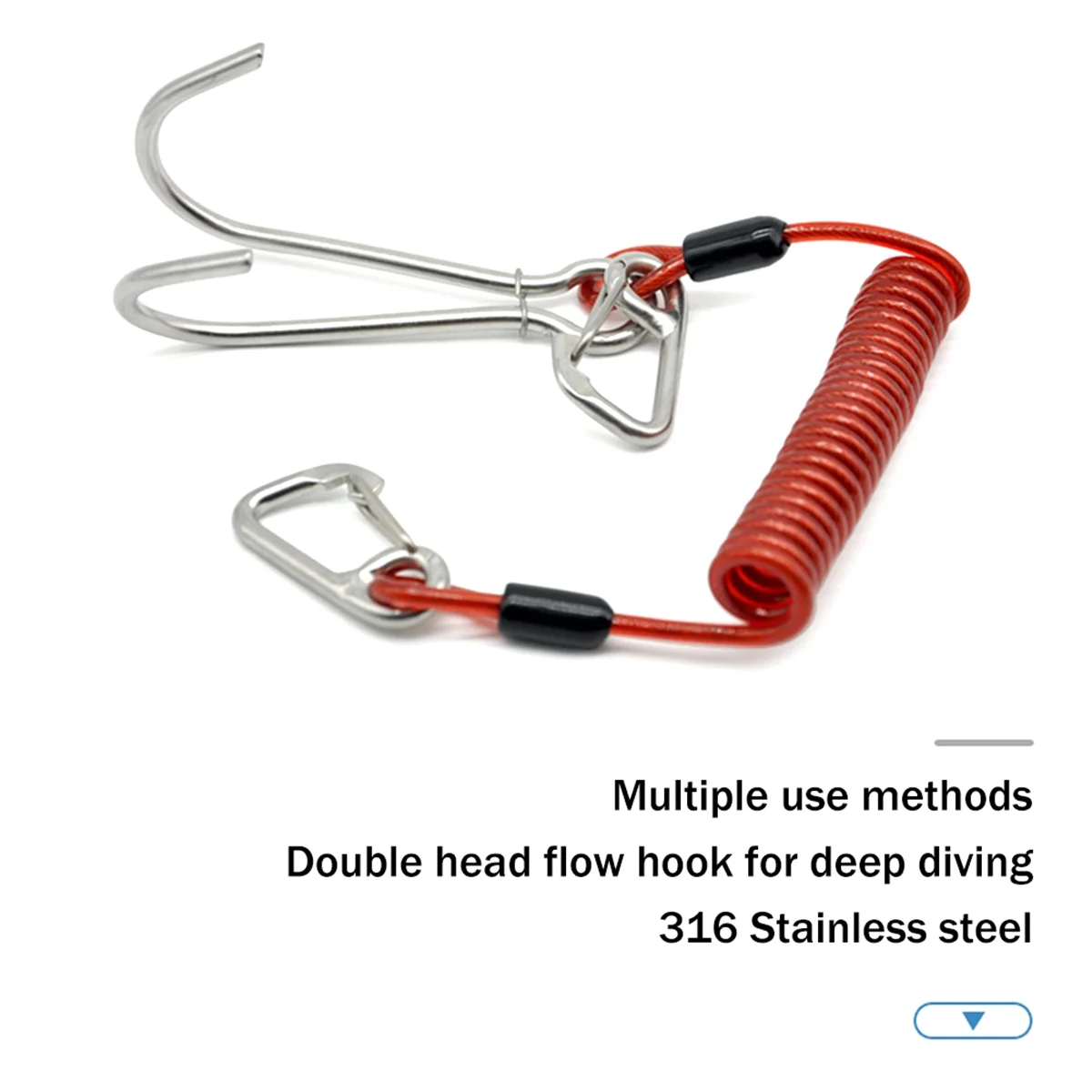 Double Dive Reef Rafting Hook Stainless Steel Reef Hook Spiral Coil Spring Cord Dive Accessory - Orange