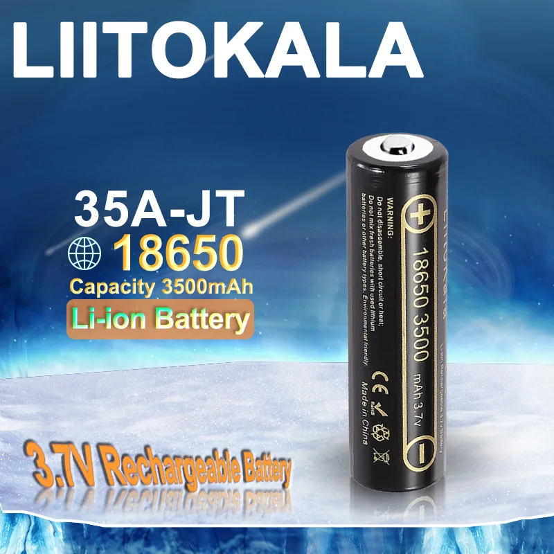 LiitoKala Langlebiger 3,7 Lii-35A-JT Volt 18650 Akku mit 3500 mAh 35 A Kapazität für LED-Taschenlampen und Taschenlampen