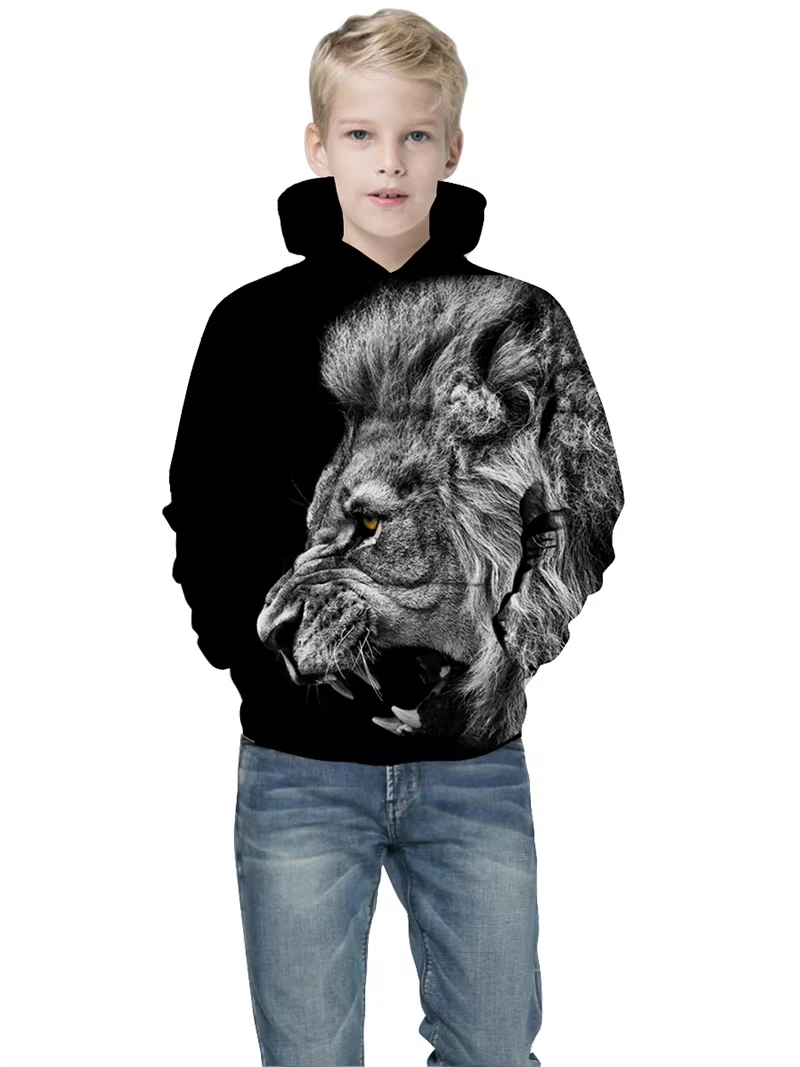 

Boy clothes 3D print Fashion tiger graphic Pullover hoodies children clothing 2-10Y trendy street Comfortable Thin sweatshirt