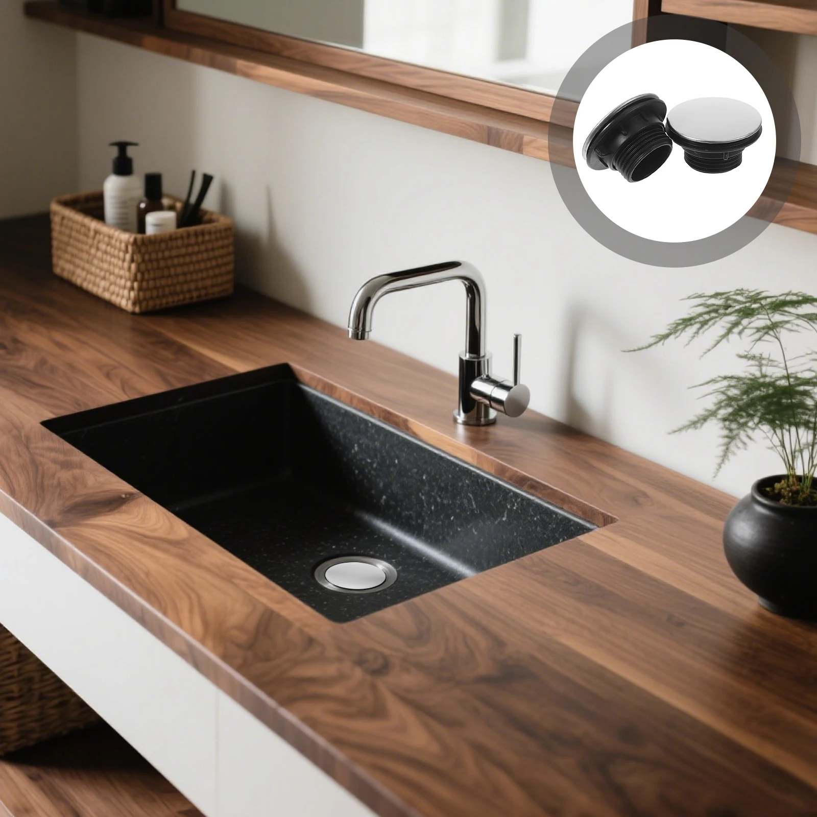 

2Pcs PP and Metal Sink Basin Cover Hole 31-40Mm Standard Size Rustproof Kitchen Tap Hole Cover Keeps Countertop Dry Sink