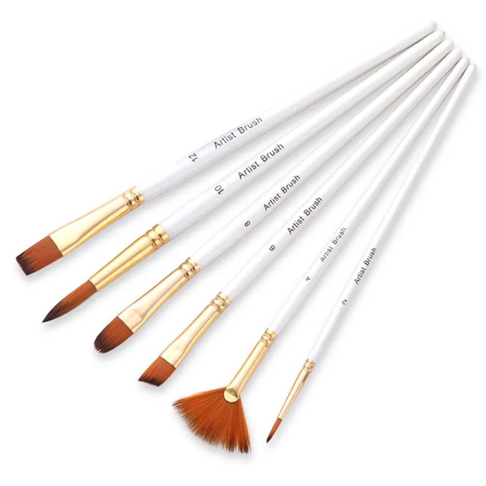 

6 Pcs Brush Set Wood Handle Copper Tube Painting Brushes Nylon Hair Watercolor Kids Art Supplies Premium Tools Tips Easy
