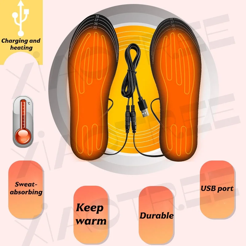 Plantillas de zapatos calentadas por USB, almohadilla eléctrica para calentar los pies, calentador de pies, alfombrilla para calcetines, plantilla calefactora para deportes al aire libre de invierno, cálida para invierno
