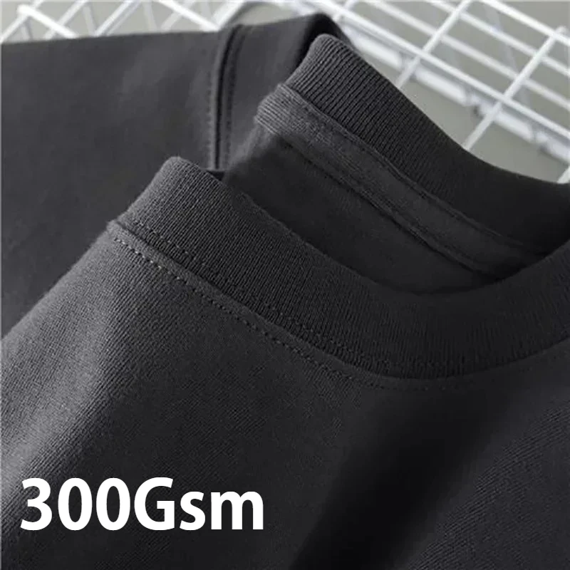 Summer Light Green Heavy Weight 300G Short Sleeved T-shirt Cotton  Men's Loose Casual Base Shirt Korean Tee Women's