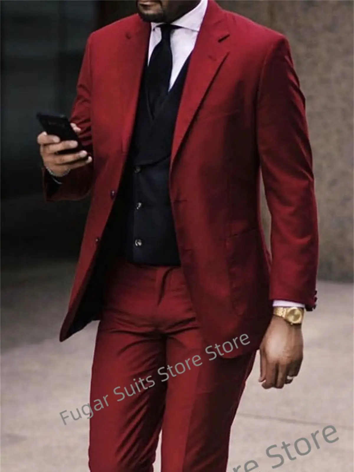 

Business Fashion Red Wedding Men Suits Slim Fit Peak Lapel Groom Formal Tuxedos 2Pieces Sets Classic Male Blazer Ternos Mascuino