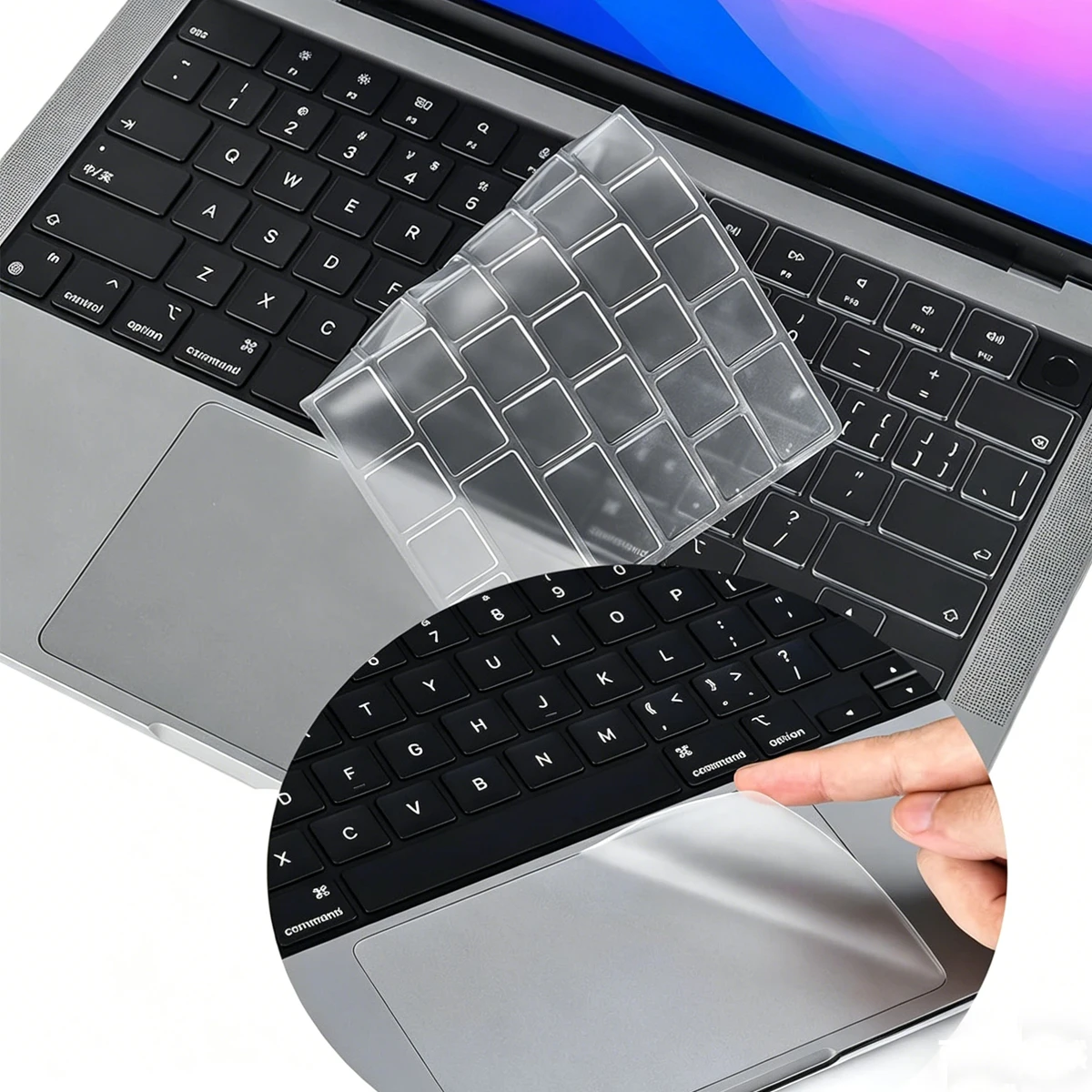 

Ультратонкая защитная пленка из ТПУ для клавиатуры MacBook Pro 14.2" (модели A3427, A3426, A3434, A2918, A3401, A2992, A3185), 2 штуки в комплекте, с защитой трекпада