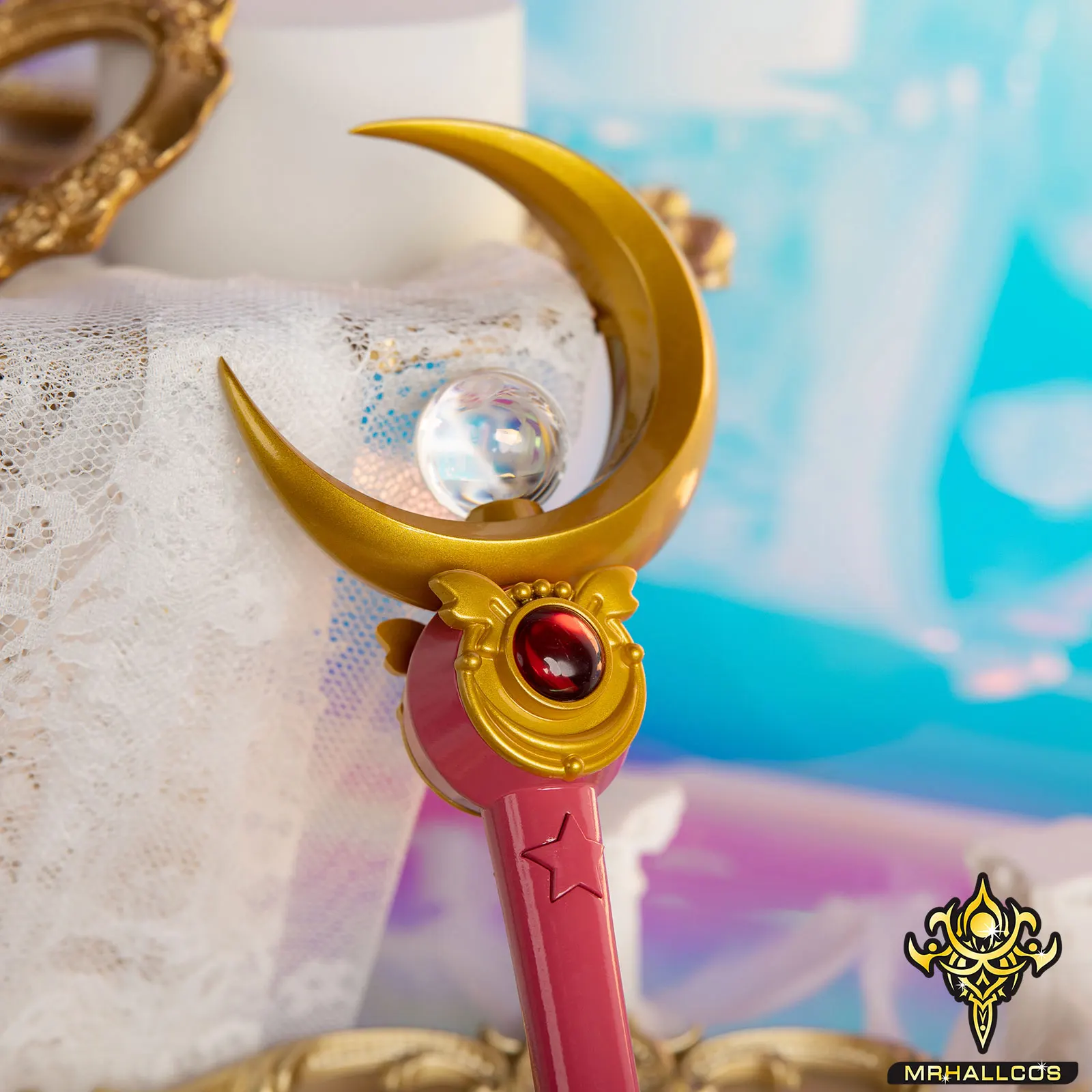 MRHALLCOS Anime Cosplay Sailor Moons Usagi Tsukino Moon Stick, accesorios de cristal, disfraz de fiesta de Halloween, cómic para niños y mujeres adultas