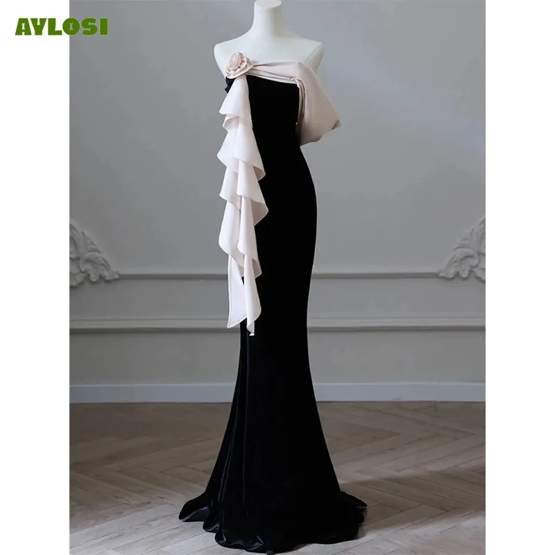 

AyLosi Elegant Evening Party Dresses for Women Black V-neck Slim-fitting Fishtail Skirt Banquet Gown Women's Prom Dress Vestidos