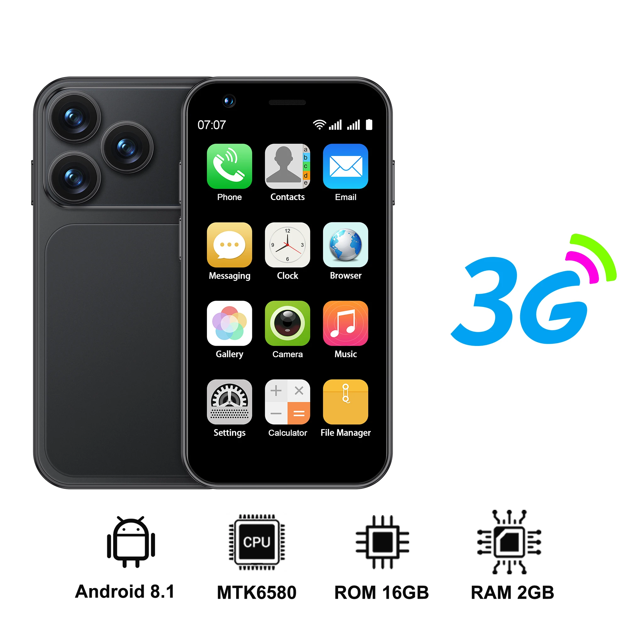 SERVO 18SE MINI Kleine Android-smartphone 3G WCDMA Dual SIM-kaart 2GB + 16GB Play Store Wi-Fi Face Unlock 3.0 inch Mini-smartphones