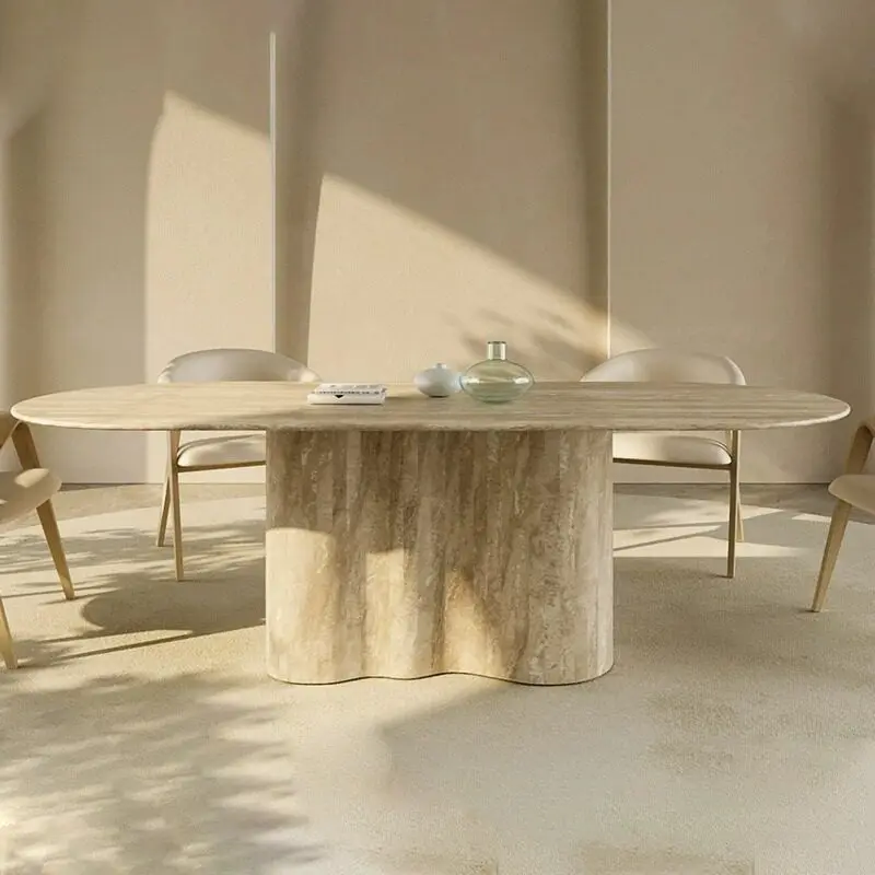 xx-Modern Designer Villa Model Large Oval Marble Dining Table Quiet Wind Natural Cave Stone for Dining Room for Panel Apartment^
