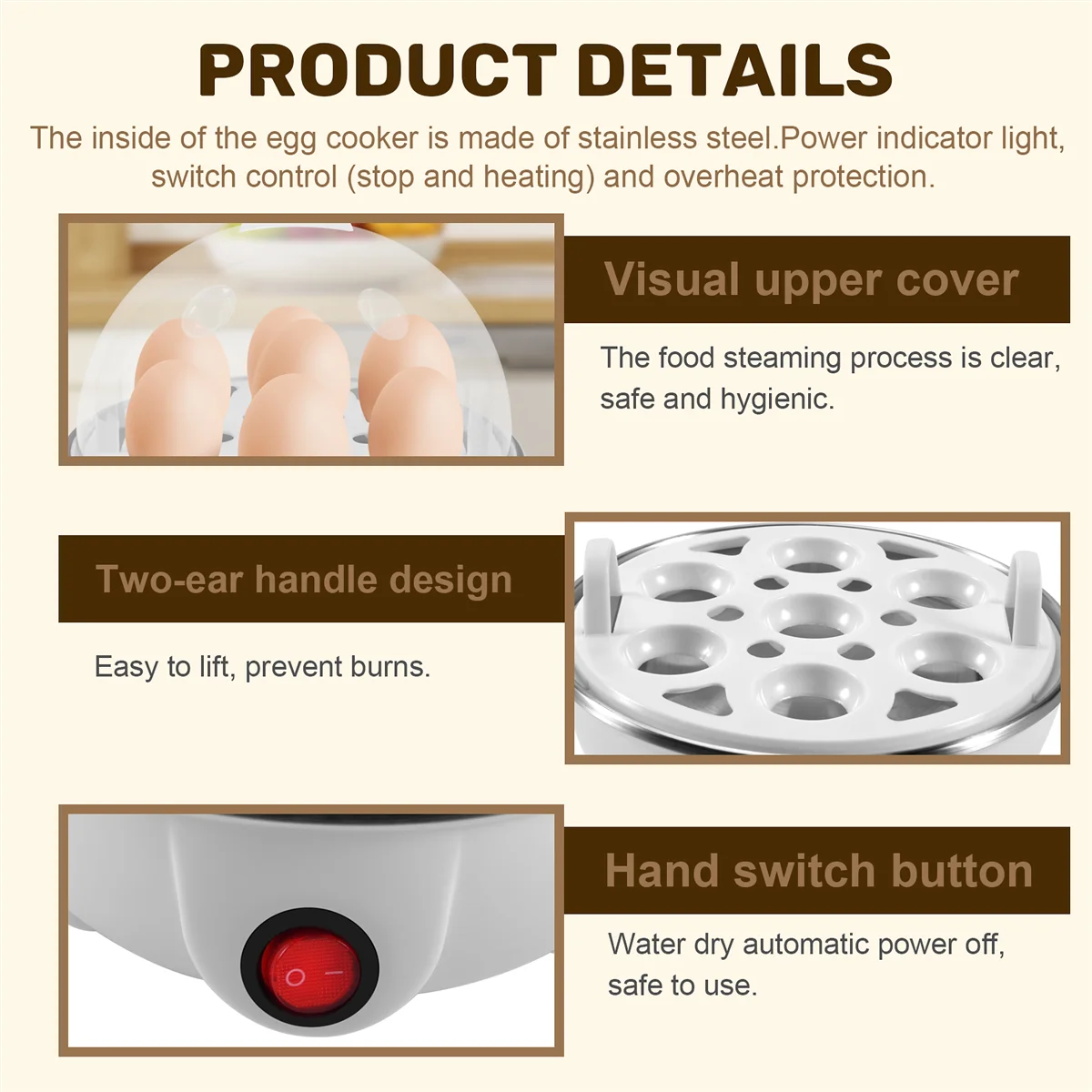 

Better Quality Electric Boiled Egg Cooker Boiler Maker Rapid Heating Stainless Steel Steamer Pan Cooking Tool,White EU Plug