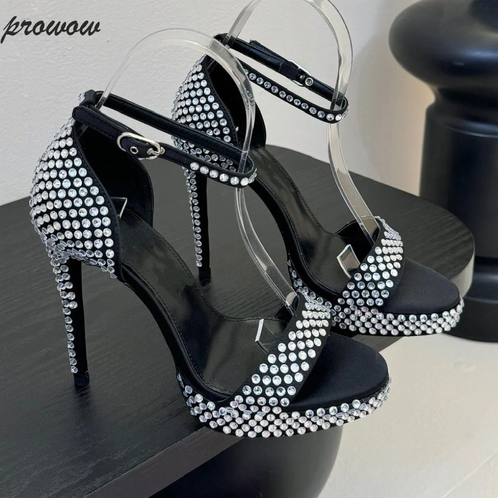 

Prowow New Sexy Crystal Diamond Platform Sandals Open Toe Ankle Strap Super Thin High Heels Shoes Women Zapatos Mujer