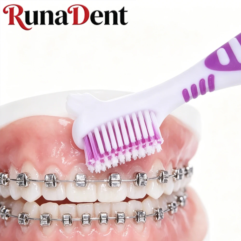 

Denture Cleaning Brush Dual Head Antibacterial Bristles Non Slip Handle for False Teeth Care