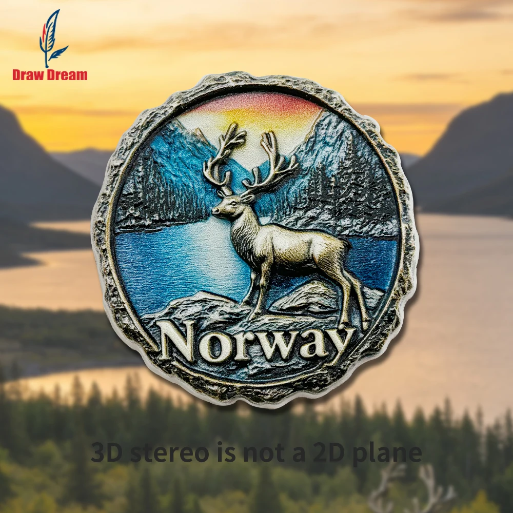 Imán creativo 3D para nevera con diseño de ciervo en un lago helado de un bosque noruego, colección de recuerdos de viajes por el mundo, adecuado para decoración del hogar y la oficina, imán magnético exclusivo persona