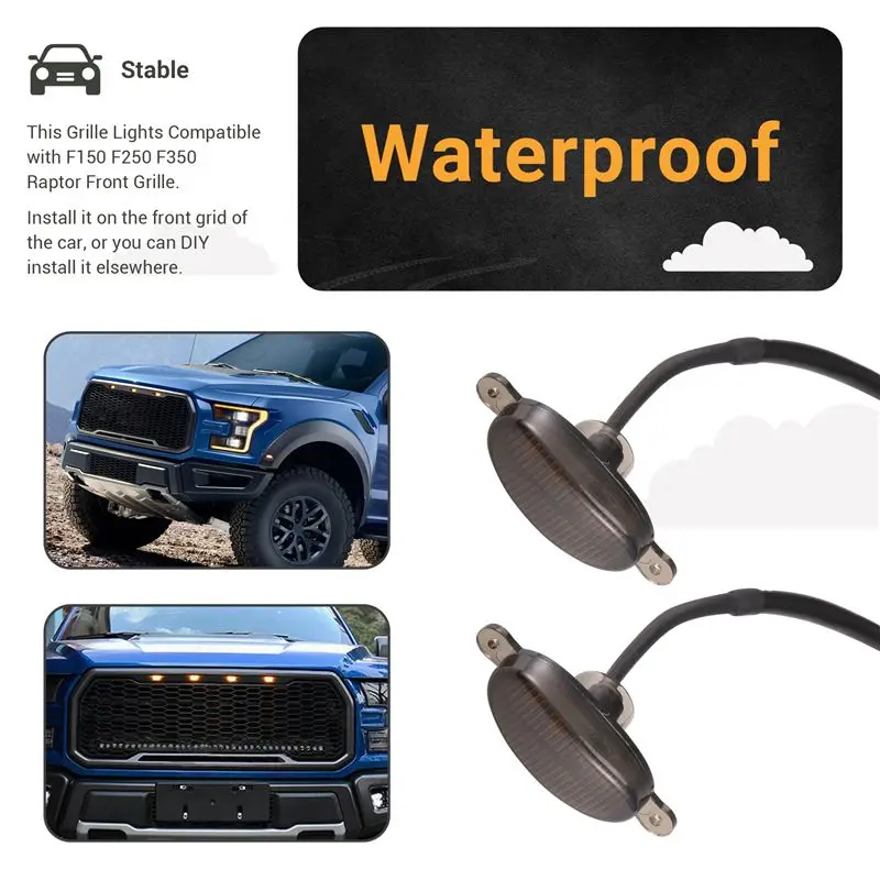 4X Raptor Style Smoked Lens Amber LED Front Grille Running Lights For Ford F-150 F150 2009-2018