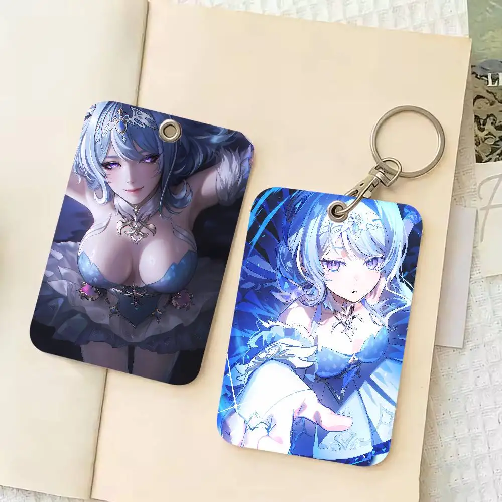 Pretty Odette Girl Genshin Impact Rectangle ID Card Case Keychain Access Card Bag Key Tag Ring Leather Card Holder Key Access