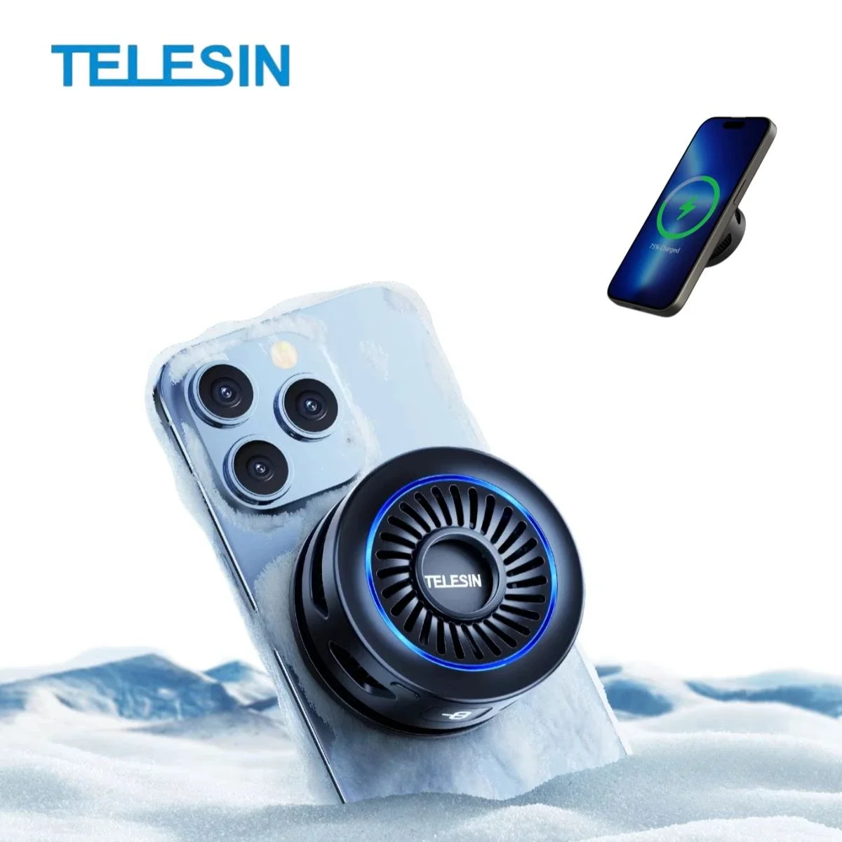 TELESIN Magnetic Wireless Charger & Phone Cooler for iPhone Android Fast Cooling with Temperature Display Cooler for Cell Phone