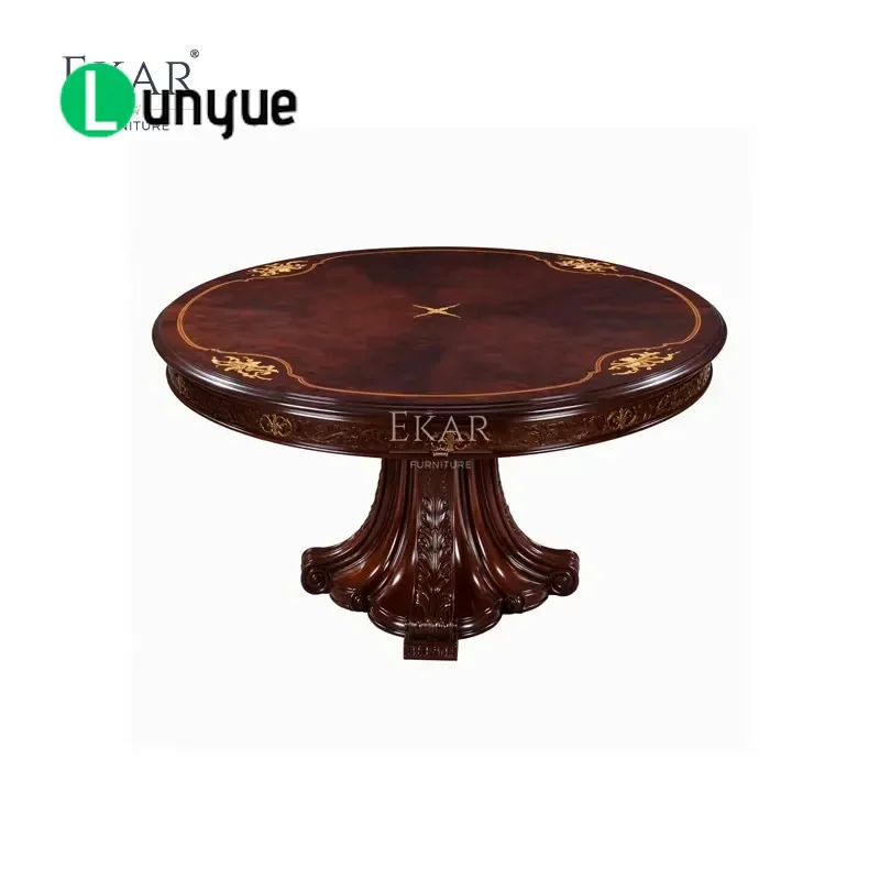 Luxury French Classical Round Dining Table with Flower Mosaic Art Regency Aurelian Base Elegant Home Furniture for Living