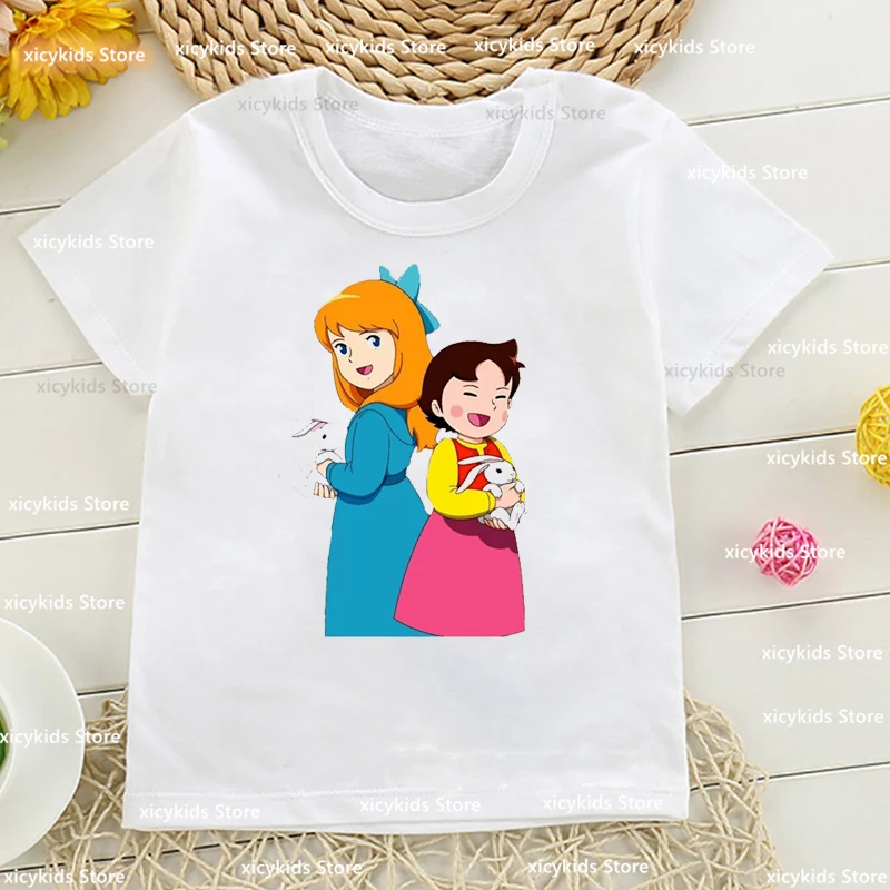 t-shirt for boys/girls Tshirt Funny Heidi And Family Cartoon Print Girls T-Shirt Cute Girls Clothes Summer Baby Tshirt white top