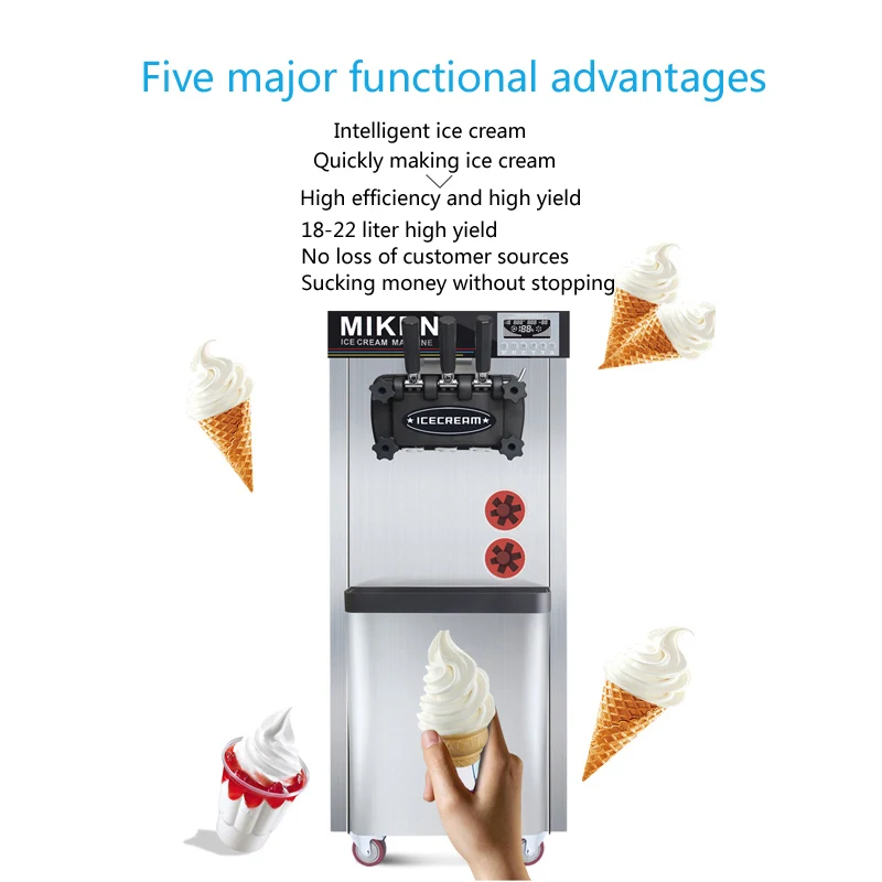 Electric 220/110V Soft Ice Cream Machine with 3 Different Flavors Fruit Freezer Hard Mixing Ice Cream Making Machine