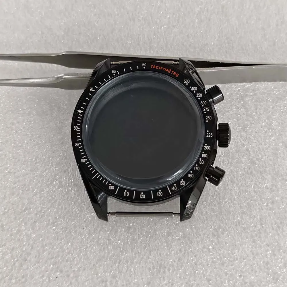 Black Quartz Watch 40MM Stainless Steel Case Shell Cover Mineral Crystal for VK63 Movement Watch Parts