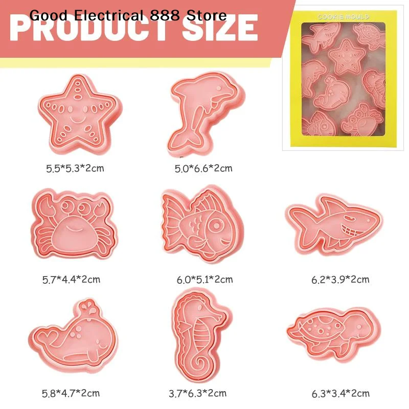 【G】8 Pcs/Set DIY Cookie Molds Cartoon Cookies 3D Stereo Cookie Press Baking Tools Marine Animal Patterns Christmas Patterns Mold